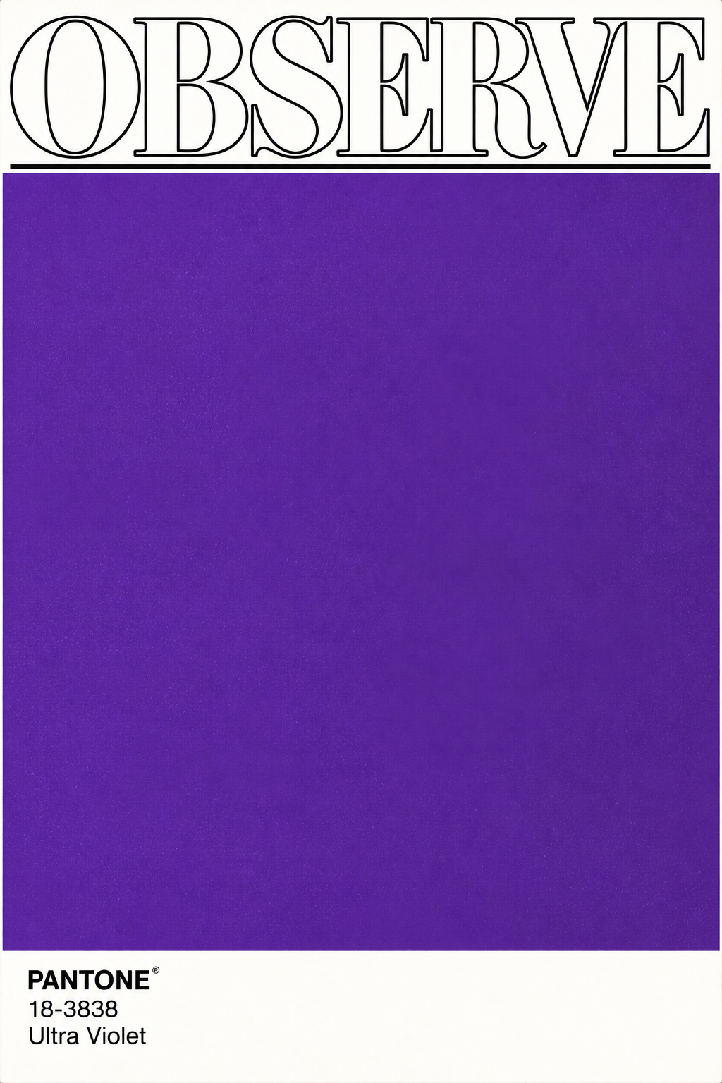 OBSERVE magazine, Issue 01 cover — outline lettering over an Ultra Violet purple panel